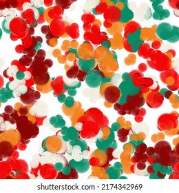 Multicolored circles onthe white background. Red, orange, green and brown colors with reflection efect. Seamless pattern