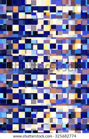 Multicolored complex mosaic abstract of many solid rectangles, overlapping for three-dimensional effect, for decoration and background with themes of multiplicity, diversity, urban density