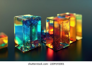 Multicolored Cube Cut Ore Illustration. It Can Be Used In Geology Science.