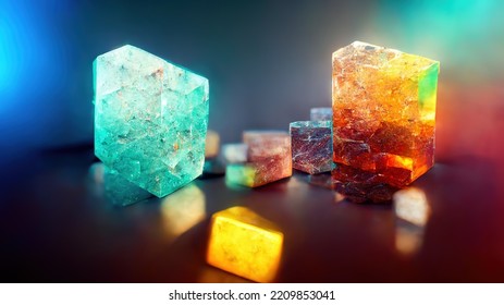 Multicolored Cube Cut Ore Illustration. It Can Be Used In Geology Science.