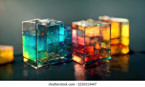 Multicolored Cube Cut Ore Illustration. It Can Be Used In Geology Science.