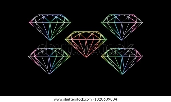 黒い背景に多彩色のダイヤモンドパターン 分離型 ひし形のパターン グラデーションの線 パステルの色 水平な背景に明るい石 イラトス のイラスト素材