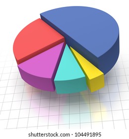 Multicolored Elevated Pie Chart On Squared Graph Paper