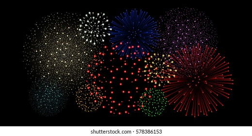 Multicolored fireworks isolated on black background
