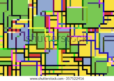 Multicolored flippable abstract of asymmetric network grid, for decoration and backgrounds with motifs of variation or interconnectedness