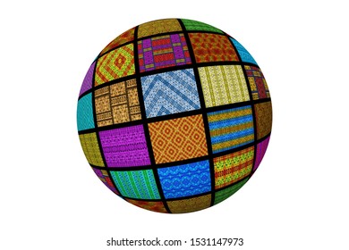 Multicolored Globe Of African Fabrics, White Background