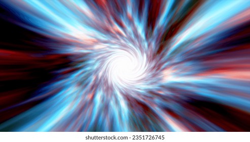 Multicolored hypertunnel spinning speed space tunnel made of twisted swirling energy magic glowing light lines abstract background.