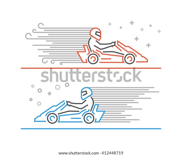 Multicolored line go kart logo.\
Modern outline karting symbol. Two line kart. Cool karting\
icons.