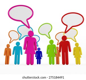 Multi-colored people with speech balloons isolated on white background