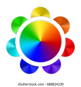 Multicolored rainbow button isolated on white background.
