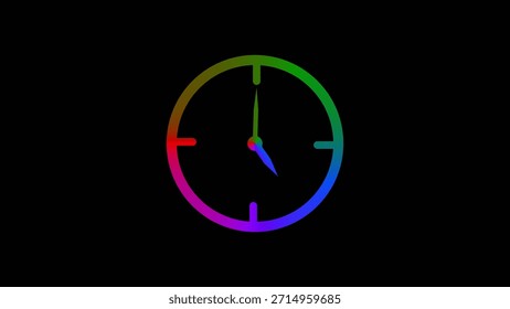 Multicolored rainbow flat digital clock showing three thirty with matching frame on a black background
