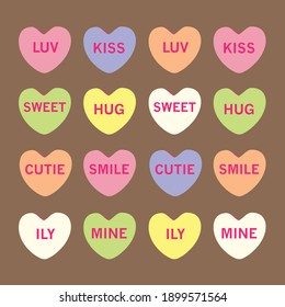 Multicolored Valentines Candy Conversation Hearts