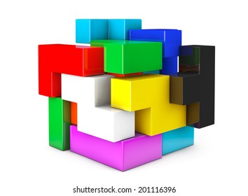 Multicolour Cube Brain Teaser Game On A White Background