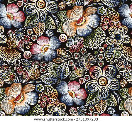 Multicoloure flower brush effect allower in balck background
