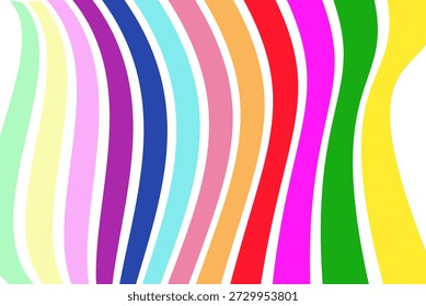 Multi-coloured ripple wave stripes background. Shades of green, yellow, pink, purple, blue, orange and red in a vertical wavy movement.