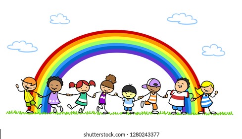 Happy Children Different Nationalities Draw On Stock Vector (royalty 