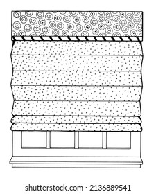 Multi-fabric Roman Shade With Trimmed Valance