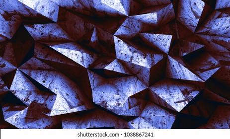 Multifaceted Geometric Background. 3d Render Illustration Background. Old Uneven Metal Surface