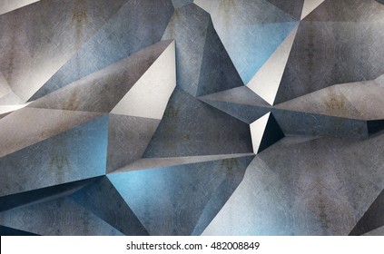 Multifaceted Geometric Background. 3d Render Illustration Background. Old Uneven Metal Surface