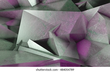 Multifaceted Geometric Background. 3d Render Illustration Background. Old Uneven Metal Surface