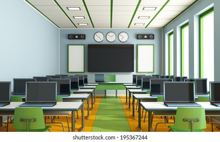 Multimedia Classroom With Computers, Screen And Speakers