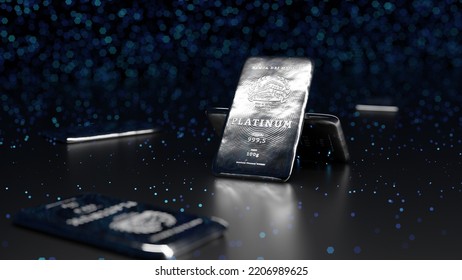 Multiple 100g Medici Platinum Bullions Randomly Distributed On A Starry Ground. Embossing 