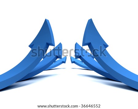 Multiple arrows steping up isolated over white