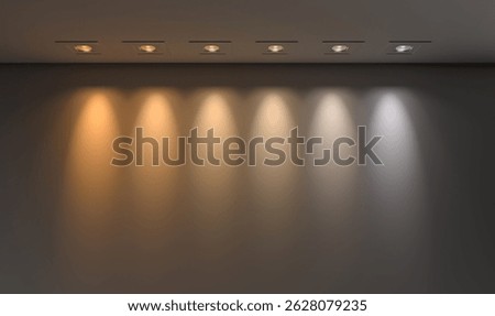 Multiple Ceiling Spotlights with Full Light Temperature Spectrum in 3D render. 3d illustration