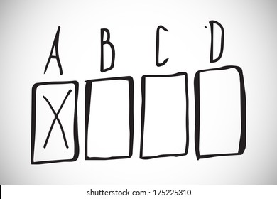 Multiple Choice Doodle Against White Background With Vignette