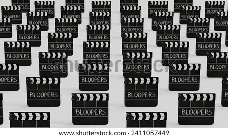 Multiple Clapper Boards with Bloopers word for outtakes mistakes wrong flubs Movie 3D Illustration
