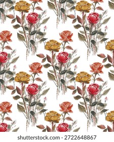multiple colors flowers with white background antique style work