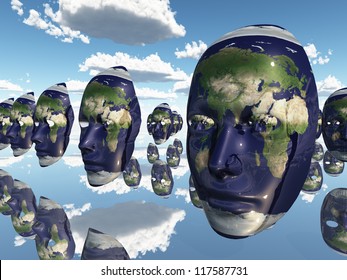 Multiple Earth Faces Recede Into Distance