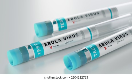 Multiple Ebola Virus Test Tube On Shiny Table Testing To Prevent An Ebola Pandemic. 3D Rendering