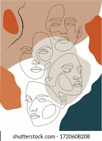 Multiple Face Line Art Abstract Background Stock Illustration ...