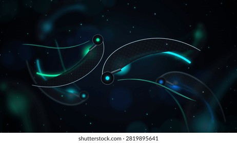 Multiple floating mechanical lobster claw rigs with carbon fiber obsidian matte and bioluminescent glow abstract 3D asset