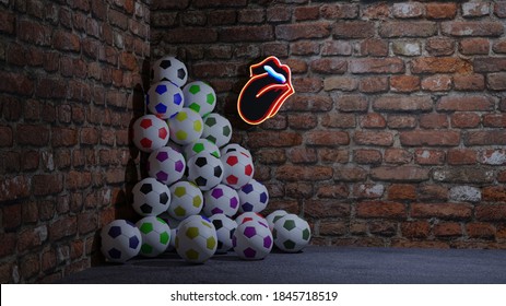 Multiple Footballs With A Neon Logo Of ' The Rolling Stones' Band.. Makes A Really Cool Wallpaper.