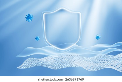 Multiple layers of wave-shaped design for the mattress background and shield, The concept of antibacterial defense, 3d rendering. 3d illustration.
