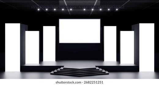 Multiple LED Screen Stage for Event. 3d Render. 3d Illustration.