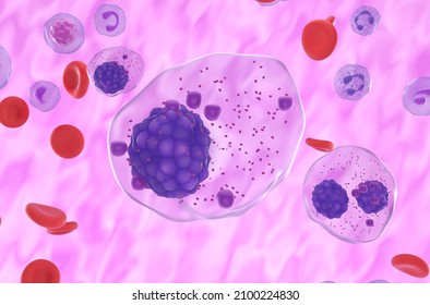 Multiple Myeloma Cells In The Blood Flow - Closeup View 3d Illustration