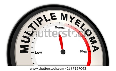 Multiple Myeloma at normal levels, shown on a barometer or tachometer, illustrating balanced cancer activity with moderate concern, reflecting controlled medical condition and stability