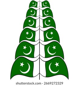 Multiple Pakistani flags attach with an eachother one chain. Pakistani flags isolated with white background. 