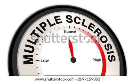 Multiple Sclerosis at normal levels, shown on a barometer or tachometer, illustrating balanced nerve disorder activity with moderate concern, reflecting controlled and stable neurological condition
