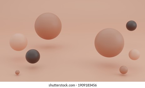multiple size brown sphere fly over background and depth blur effect  3d rendering  concept for skin tone earth tone show case background  3d rendering