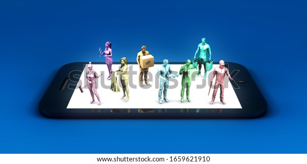 Multiple Types of Gig Economy Workers in the\
Market 3D\
Render