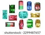 Multiple various tourmaline stones isolated on white background. 3d rendering illustration