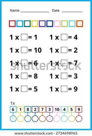 Multiplication for children worksheet, Math number one 