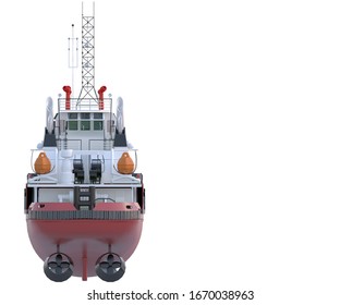 Multi-purpose Rescue Tug Boat. Rear View. Isolated. 3d-rendering