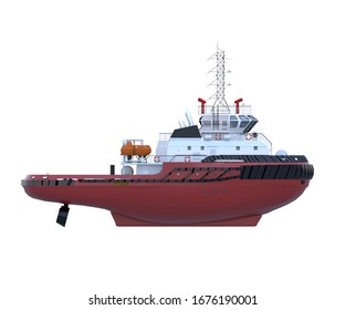 Multi-purpose Rescue Tug Boat. Side View. Isolated. 3d-rendering