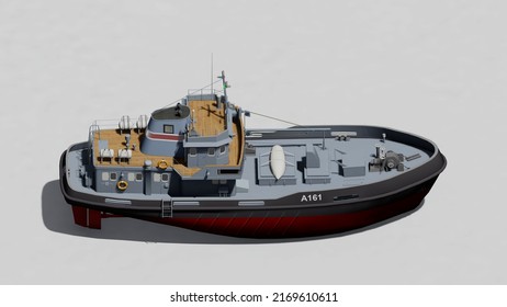 Multi-purpose Rescue Tug Boat. Side View. Isolated. 3d-rendering