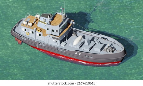 Multi-purpose Rescue Tug Boat. Side View. Isolated. 3d-rendering